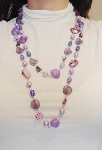 Sautoir perles & coquillages violet